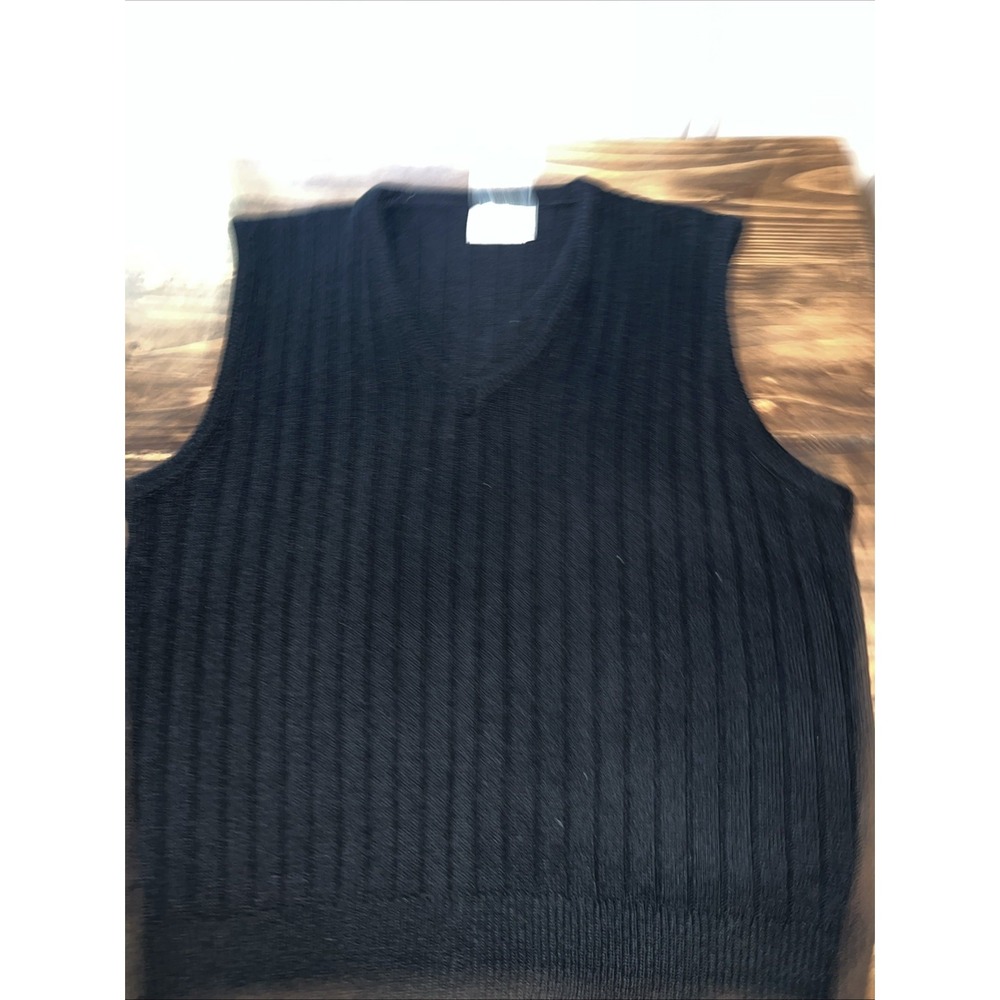 Vintage London Fog Made in USA Black V-Neck Sweater Vest Size XL